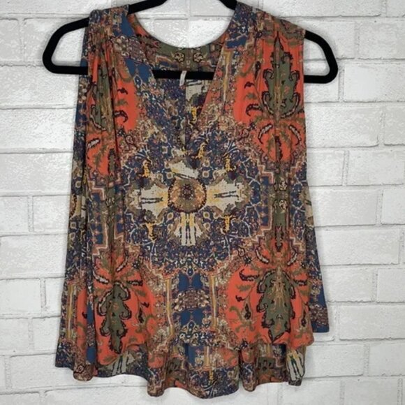 Free People Orange Darcy Super V Printed Blouse - Picture 4 of 11